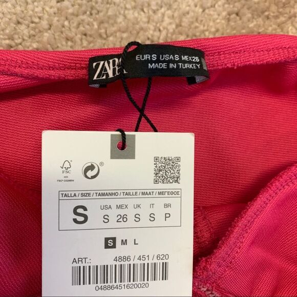 Zara pink long balloon sleeve corset crop top size small NWT - Picture 7 of 11